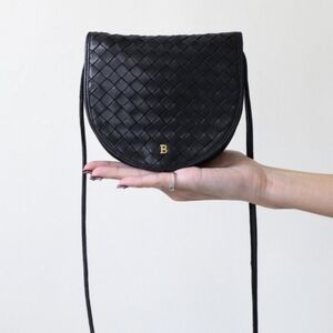 Vintage Bally Lambskin Mini Pochette Woven Black Shoulder Bag
